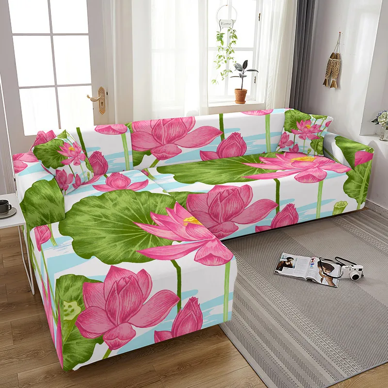 Combination L Shape Sofa Covers Beautiful Lotus Stretch Couch Cover For Living Room All-cover Washable Elastic Slipcovers