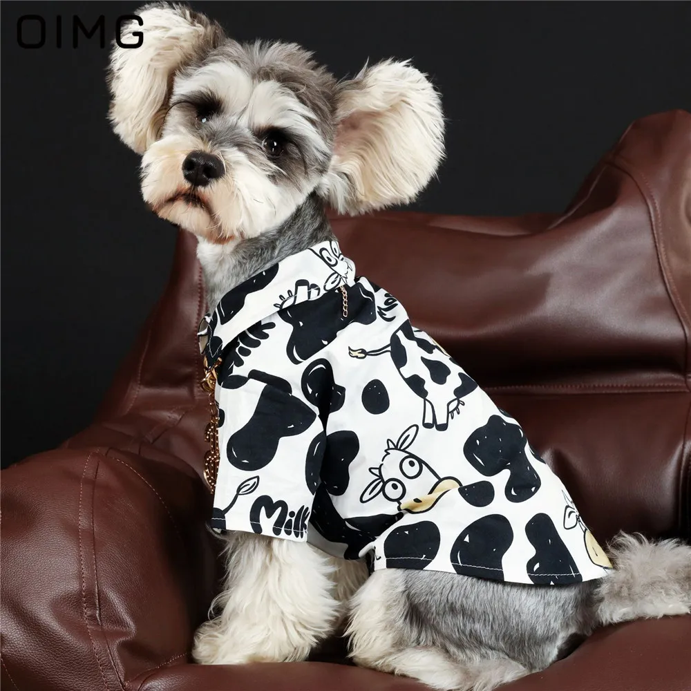 OIMG Summer Thin Pet Costume Holiday Cow Print Cat Dog t-shirt Schnauzer Shiba Inu Bichon Clothes Cute Small Meduim Dogs Tops