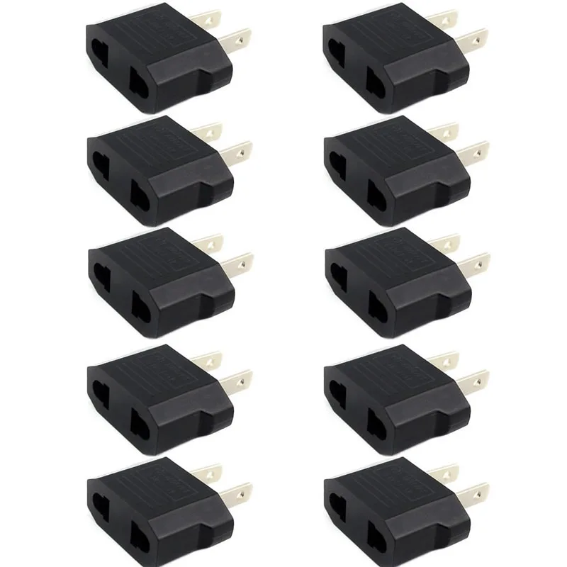 10pcs European Euro EU to US USA Plug Travel Charger Adapter Outlet Converter Power Type C Plug Electrical Sockets AC Outlet