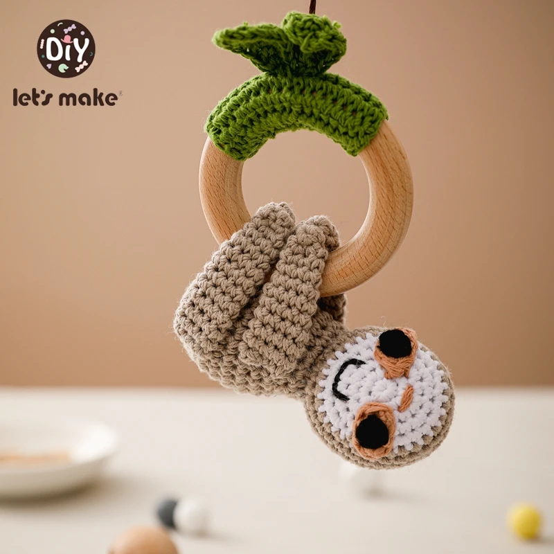 Hochet pour bébé, jouets de dessin animé, Crochet, Animal, nouveau Bracelet en bois de hêtre, sans BPA, anneau de dentition pour bébé, jouet éducatif pour nouveau-né, cadeau