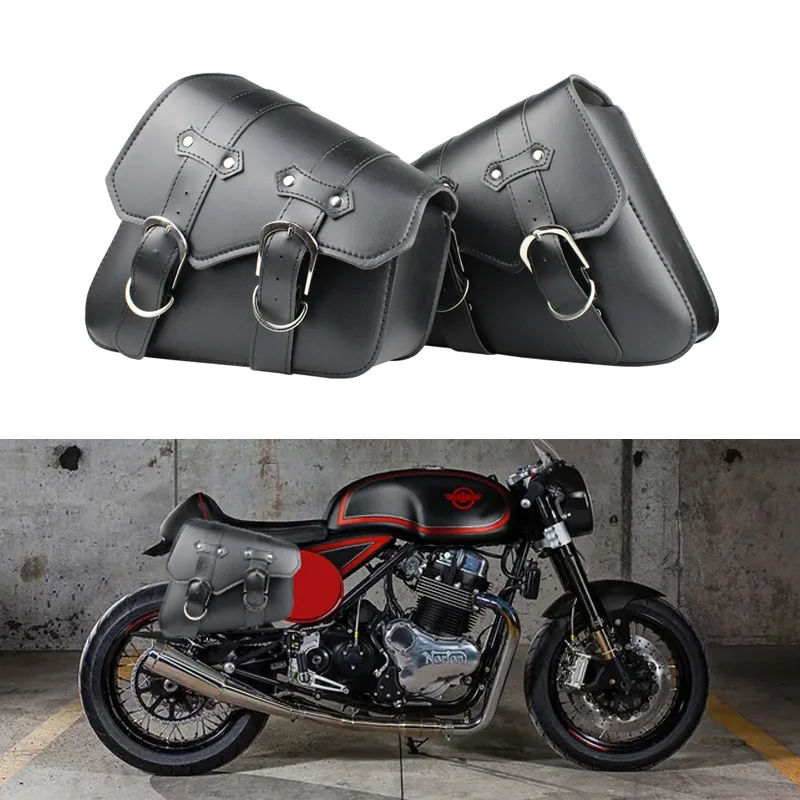 

Cafe Racer Saddlebags Black Motorcycle Vintage Saddle Bags Rear Luggage Box Universal for YAMAHA SUZUKI CB250/650/750 Bobber