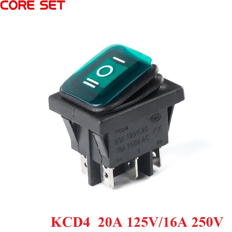 20A 125VAC KCD4 Waterproof Switch ON-OFF-ON Rocker Switch 12V Power Switch 3 Position 6 Pins self-Locking 16A 250VAC