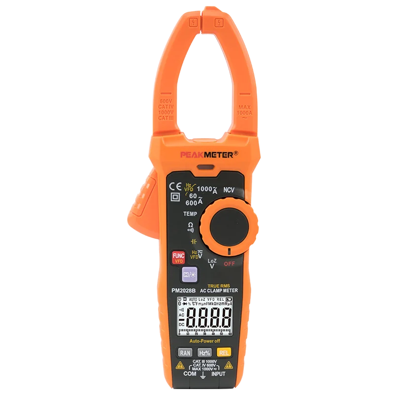 PEAKMETER PM2028B 6000 counts auto range AC Digital Clamp Multimeter True RMS Capacitance Temperature Clamp Meter NCV VFD LowZ