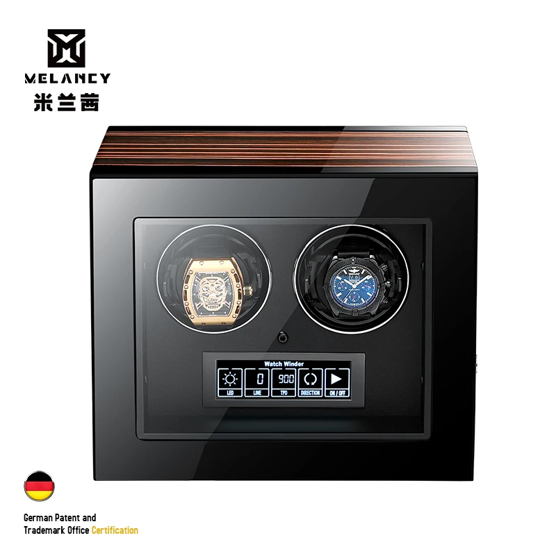 

Luxury Automatic Watch Winder 2 Watches Black Wood Box with Mabuchi Motor LCD Touch Screen and Remote Control Watch Storage Box