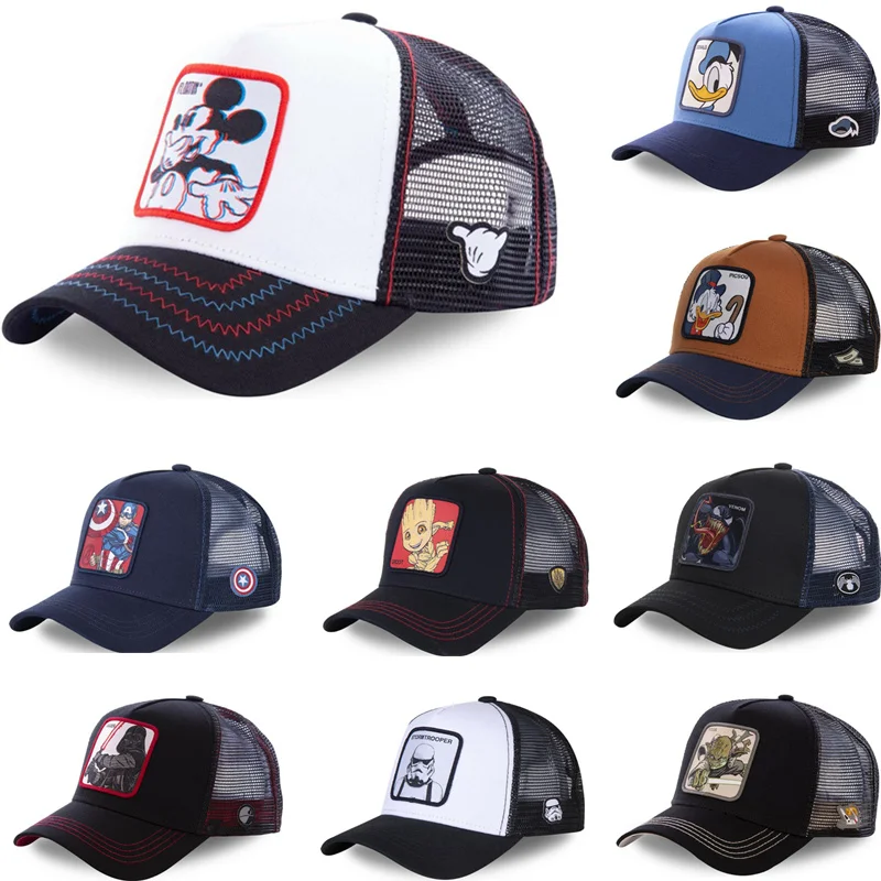 Gorra de béisbol de algodón para hombre y mujer, gorro de malla con estampado de dibujos animados de Disney, Marvel, Star Wars, Hip Hop, envío