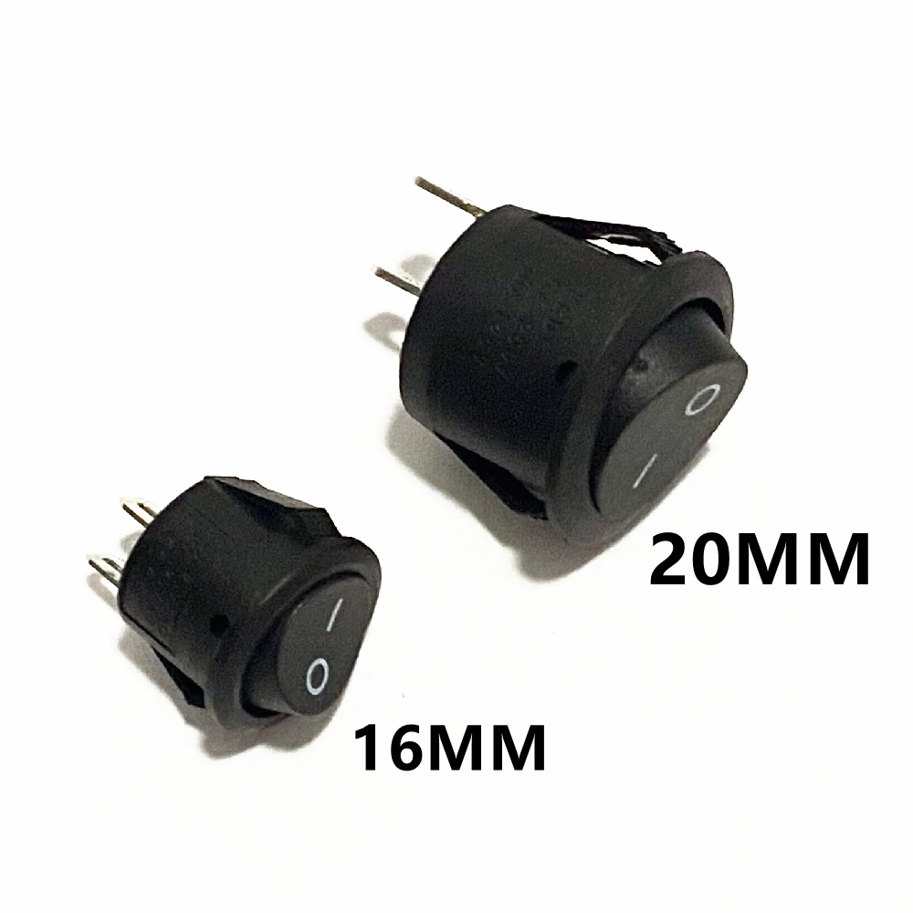 5pcs/10pcs 16mm Diameter Small Round Boat Rocker Switches Black Mini Round Black White Red 2 Pin ON-OFF Rocker Switch 20MM