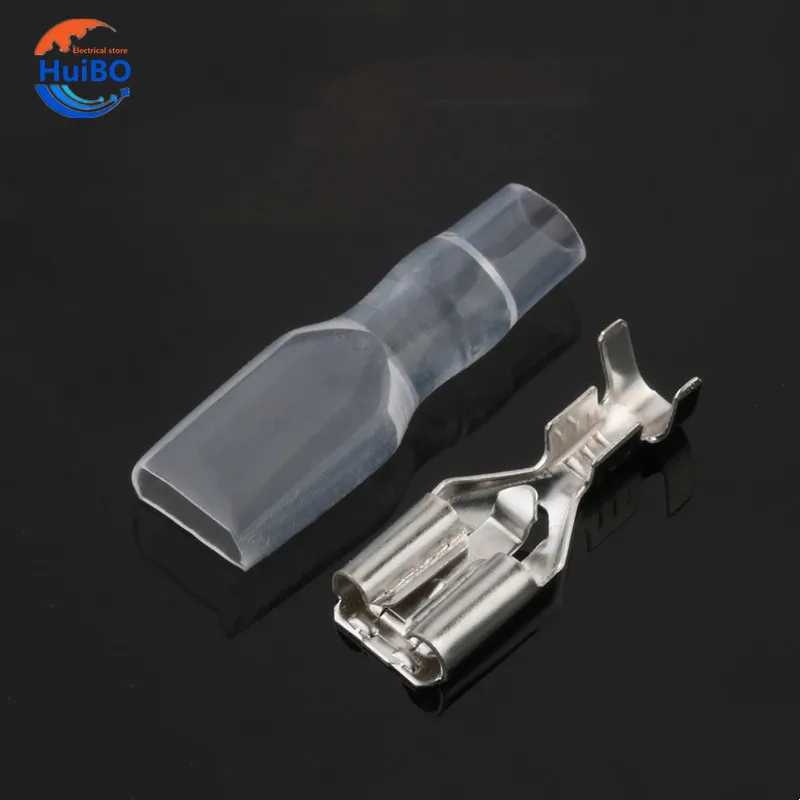 100Sets(200pcs) Female Spade Connector 6.3 Crimp terminal with Insulating Sleeves Cold Pressed Terminals Lock