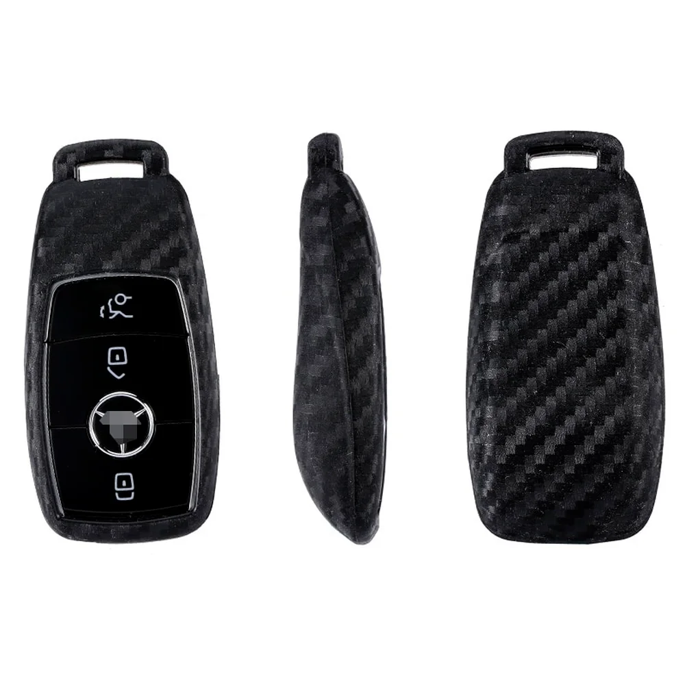 Carbon Fiber Look Silicone Remote Car Key Case Cover Shell Keychain for Mercedes Benz A C E S Class W203 W204 W212 W213 W176