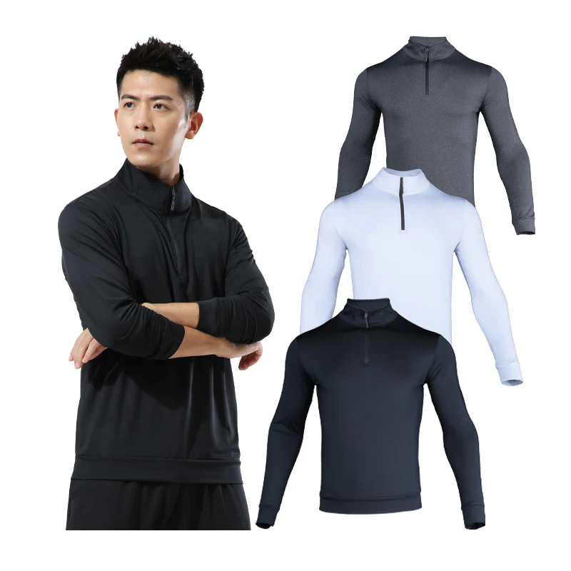 Outdoor Long Sleeve Quick Dry Solid Color Polyester Running Gym Autumn Tee Traning Sport Cycling Zipper Compression Sweatshirt