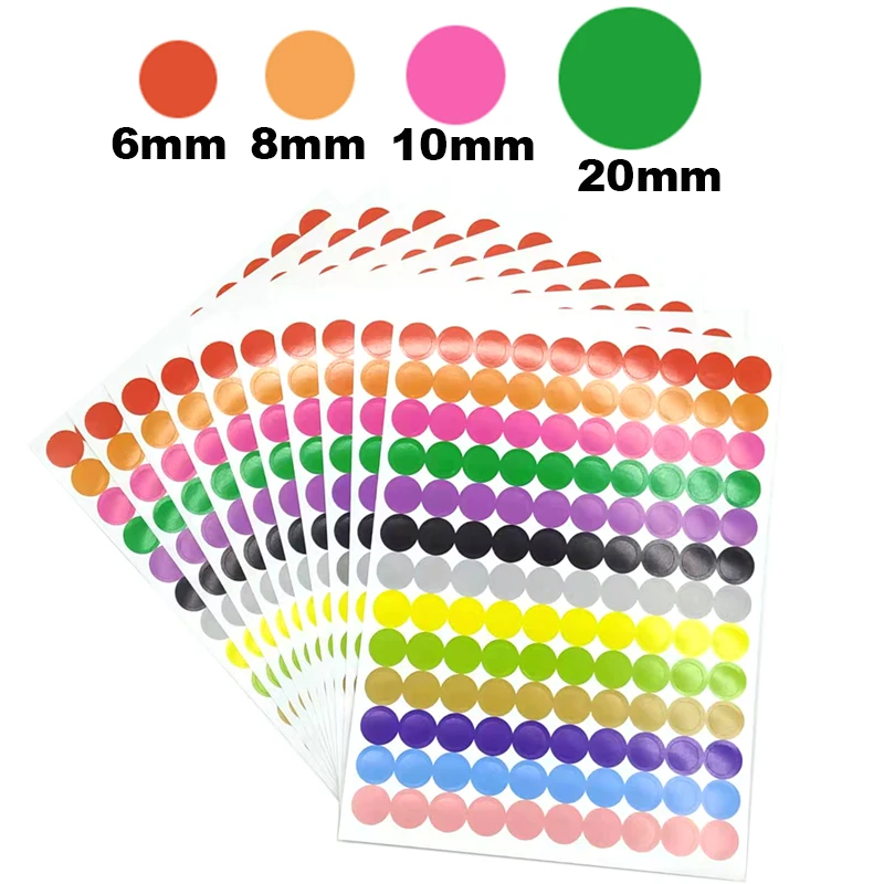 6/8/10/20mm Colored Dot Stickers Round Circles Sealing Sticker Paper Labels Adhesive Package Label Party Decoration