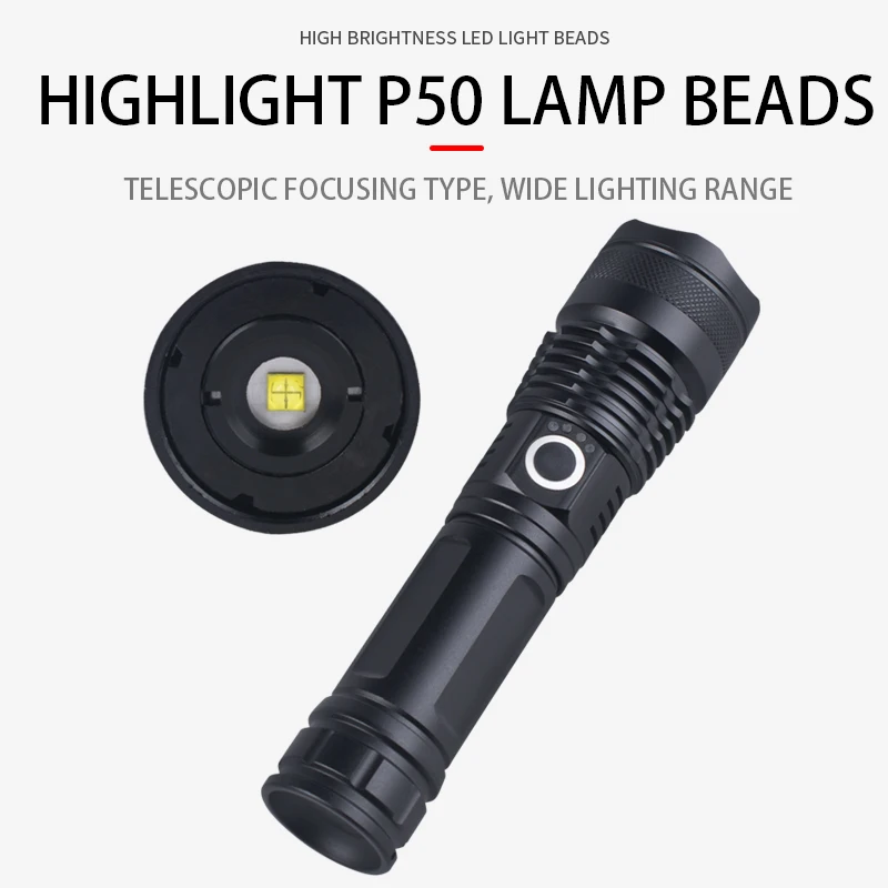 Retractable Zoom Flashlight USB Rechargeable Aluminum Alloy LED Strong Light Long-Range Outdoor Super Bright Mini Flashlight