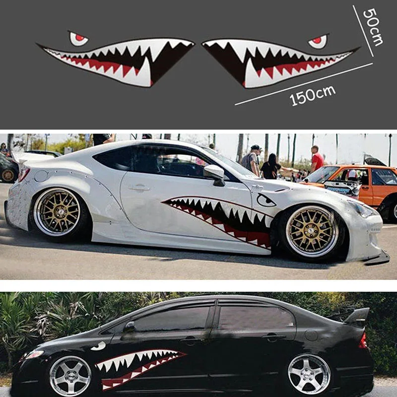 

2X DIY Shark Mouth Tooth Teeth Graphics PVC Car Sticker Decal for Car Waterproof