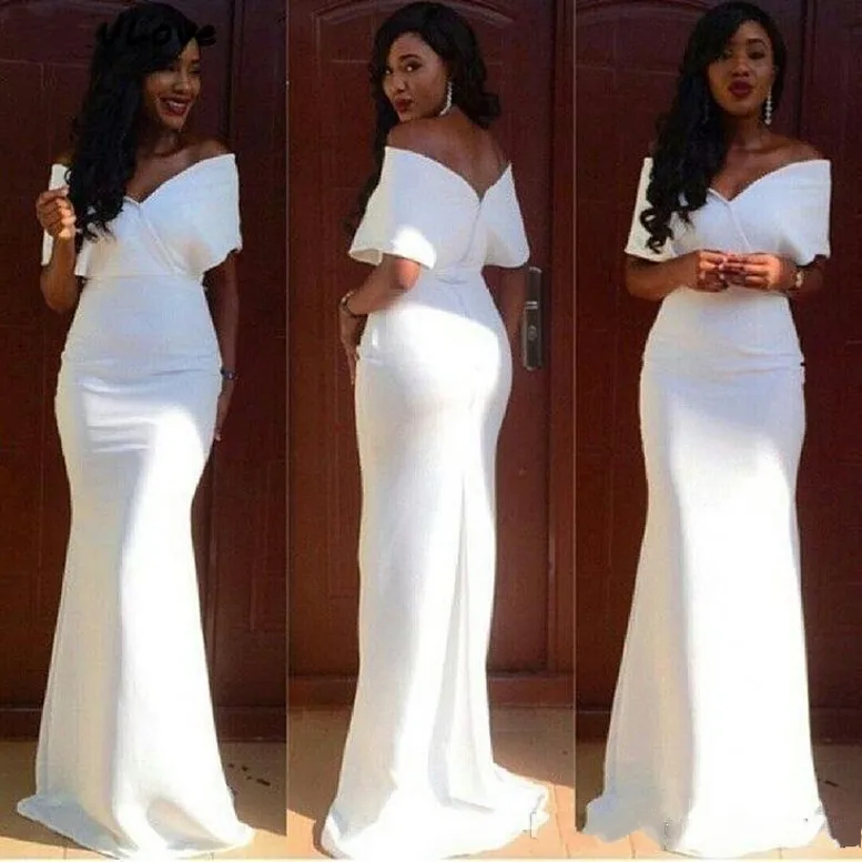 

White Mermaid Bridesmaid Dress 2024 Long Off The Shoulder African Wedding Guest Dress High Quality Satin Women Party Gowns