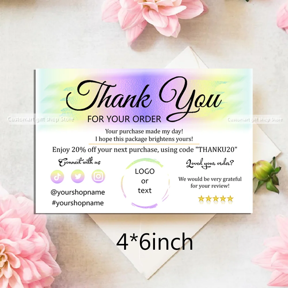 

Pastel Watercolor Insert Card, Custom, Thank You for Your Order, Modern Business, Social Media Card, Pink, Blue Unicorn