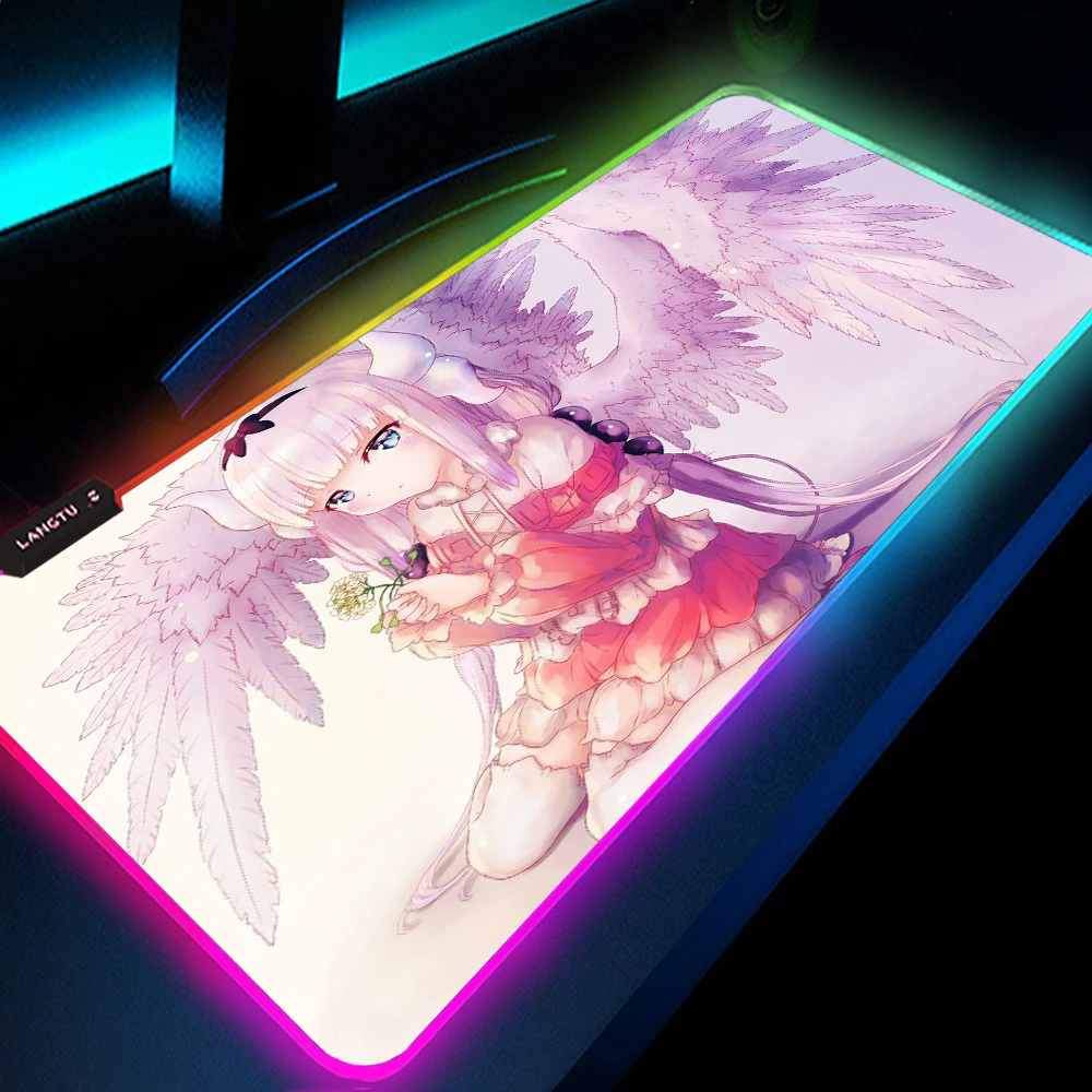 Kanna Kamui tastiera Pad Rgb Mouse Pad Gamer Girl Anime Mat Mousepad rosa carino Kawaii accessori da gioco tappetino antiscivolo Computer Led