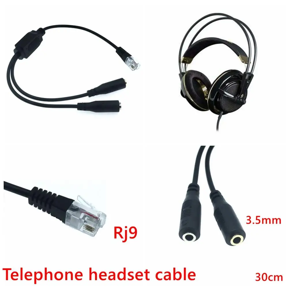 RJ9 Plug to 2 X 3.5mm Jack Convertor Cable for PC Computer Headset to Avaya 1600 9600 SNOM Yealink Phones 30cm