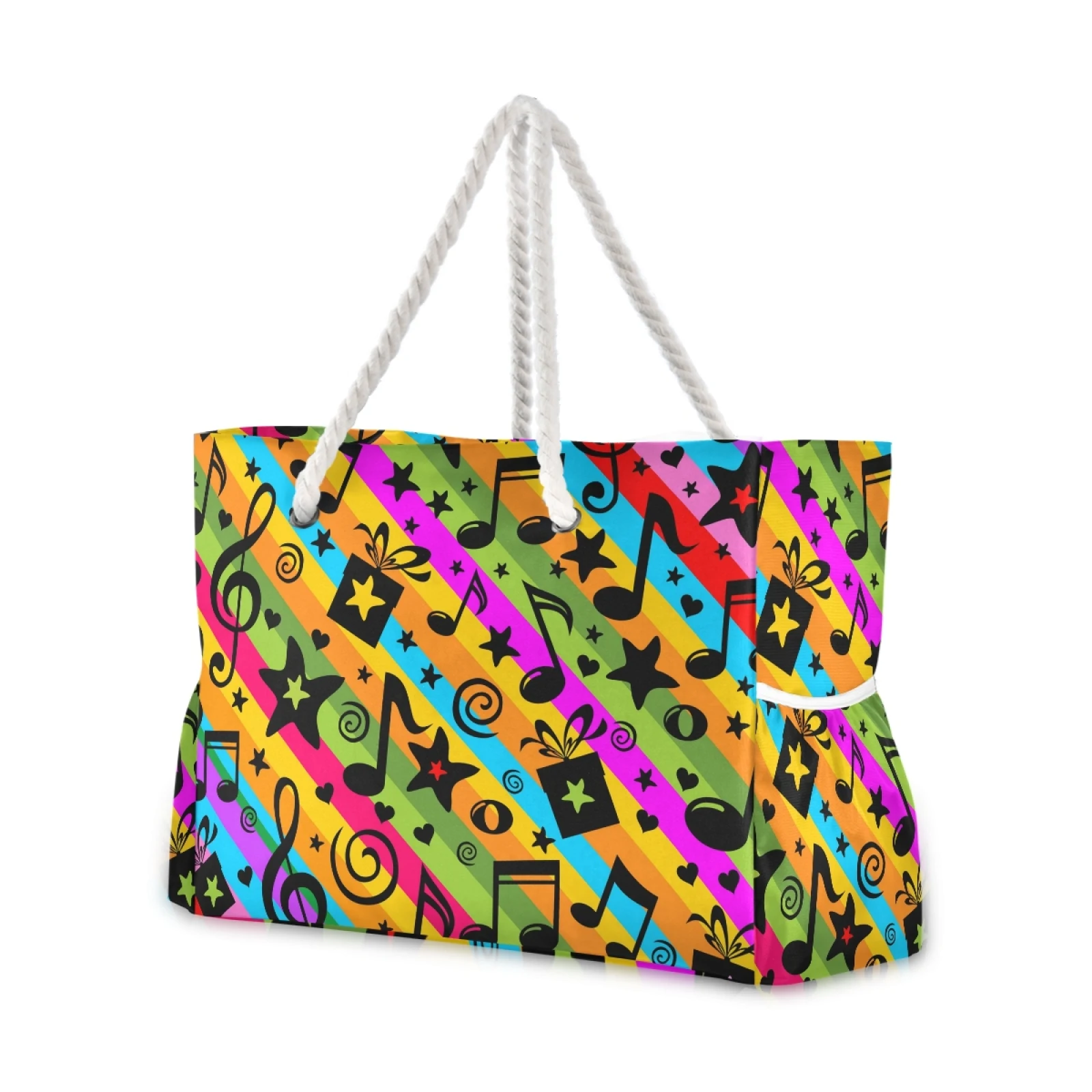 Fashion Casual Women Beach BagRainbow Music Notes Pattern Nylon Bag For Girls Ladies Messenger Shoulder Bag Female Tote Sac