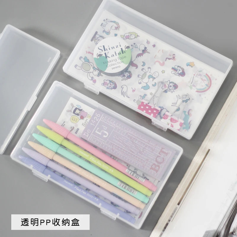 Yoofun 1 Pcs Transparent PP Food Grade Desktop Organizer Pencil Box Storage Box Classification Box School Office Stationery