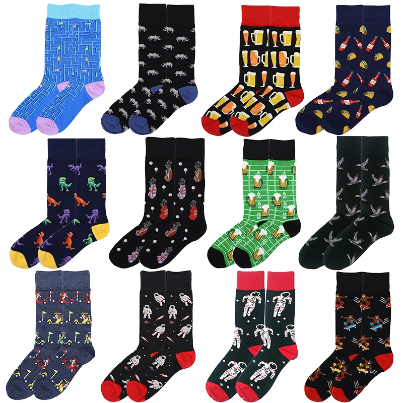 

New Spring Men's Socks Combed Cotton Colorful Happy Funny Socks Cartoon Astronaut Harajuku Socks Casual Calcetines Hombre