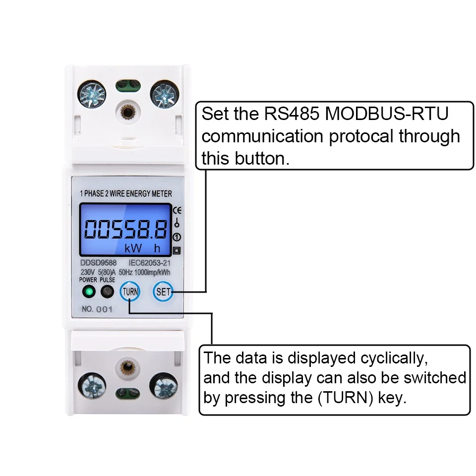 RS485 AC 230V 5-80A  Electric Energy Meter Digital Electricity kWh Consumption Meter With Voltage Current Display Modbus-Rtu