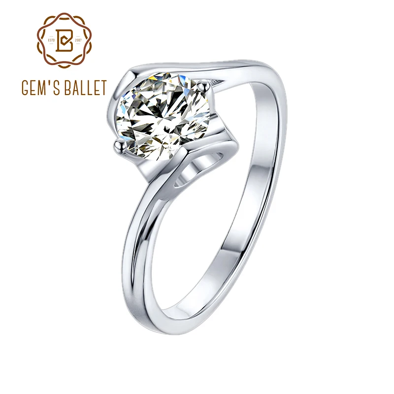 

GEM'S BALLET 925 Sterling Silver Solitaire Bride Ring Wedding Jewelry 1Ct Moissanite Diamond Engagement Promise Ring for Women