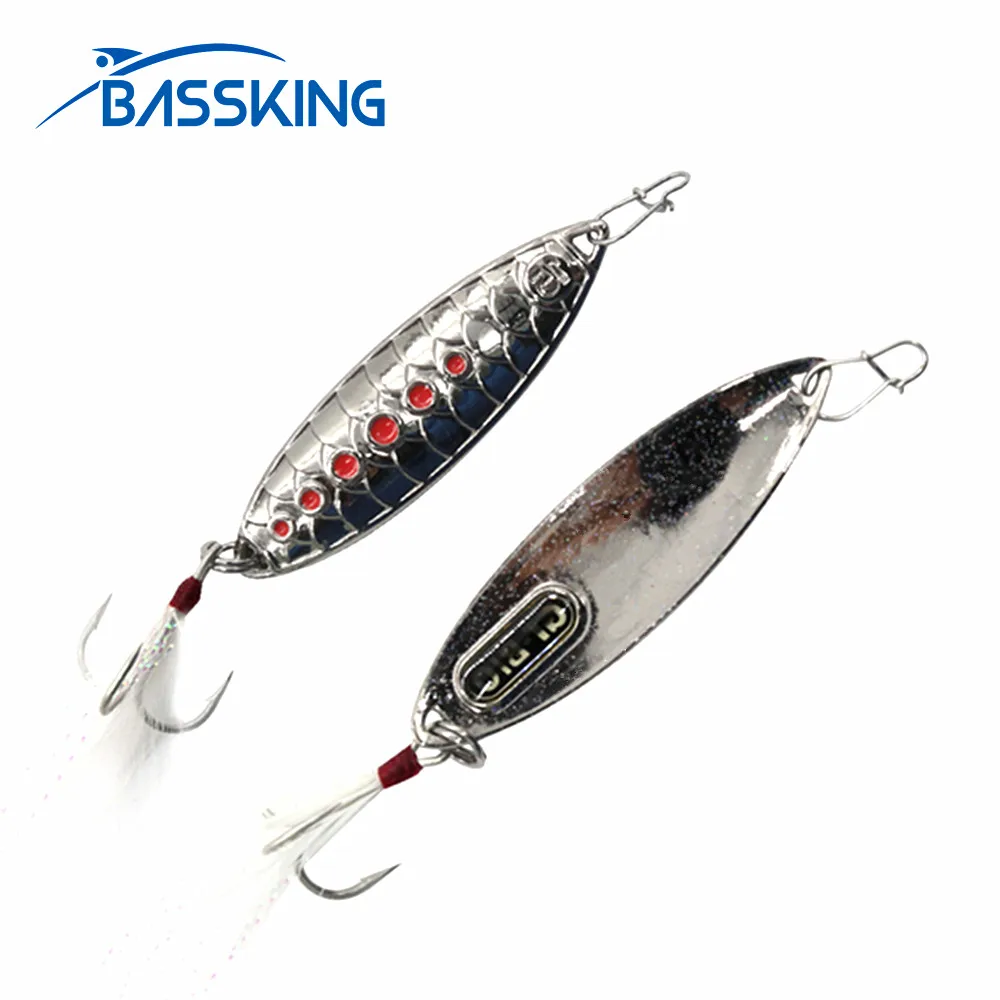 

Новинка, металлическая рыболовная приманка BASSKING в виде ложки, 10 г, 15 г, качественные высокоскоростные приманки в виде перьев с блестками для морской воды, Искусственные воблеры, рыба