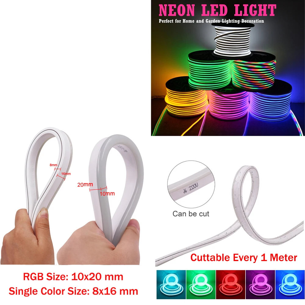 220V RGB Neon Light LED Strip Light z zdalnym ściemniaczem Flex Neon Rope Wodoodporna taśma neonowa do dekoracji Wtyczka EU