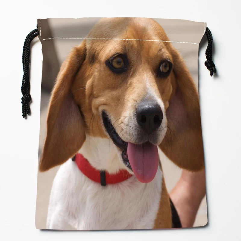 Custom Beagle Dog Animal Pet Drawstring Bags Bright Color Printed Gift Bag Travel Pouch Storage Clothes 18x22cm Satin Fabric New