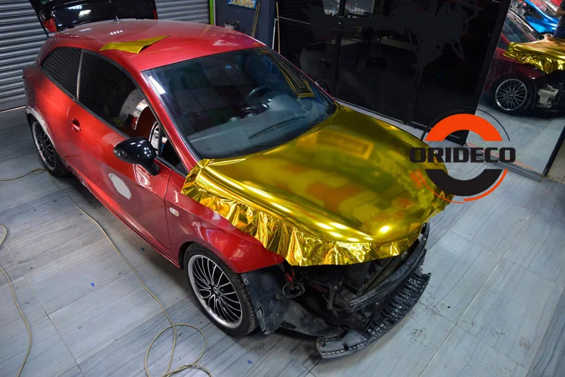 10/20/30/40/50*152CM High Stretchable Orange Chrome Air Bubble Free Mirror Vinyl Wrap Film Sticker Emblem Car Bike Motor Cover