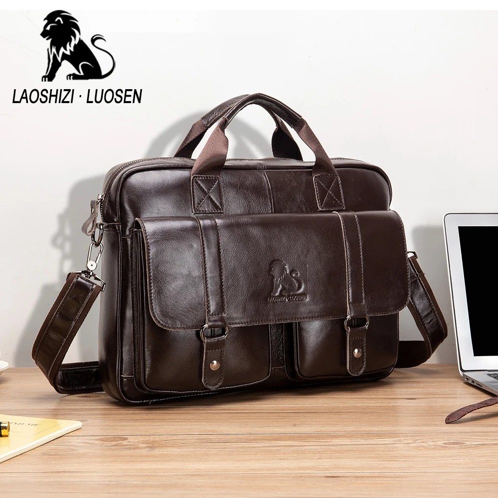 Business Messenger Bag Genuine Leather Men Shoulder Bag Vintage Male Casual Totes Handbag Cowhide Crossbody Bag Men