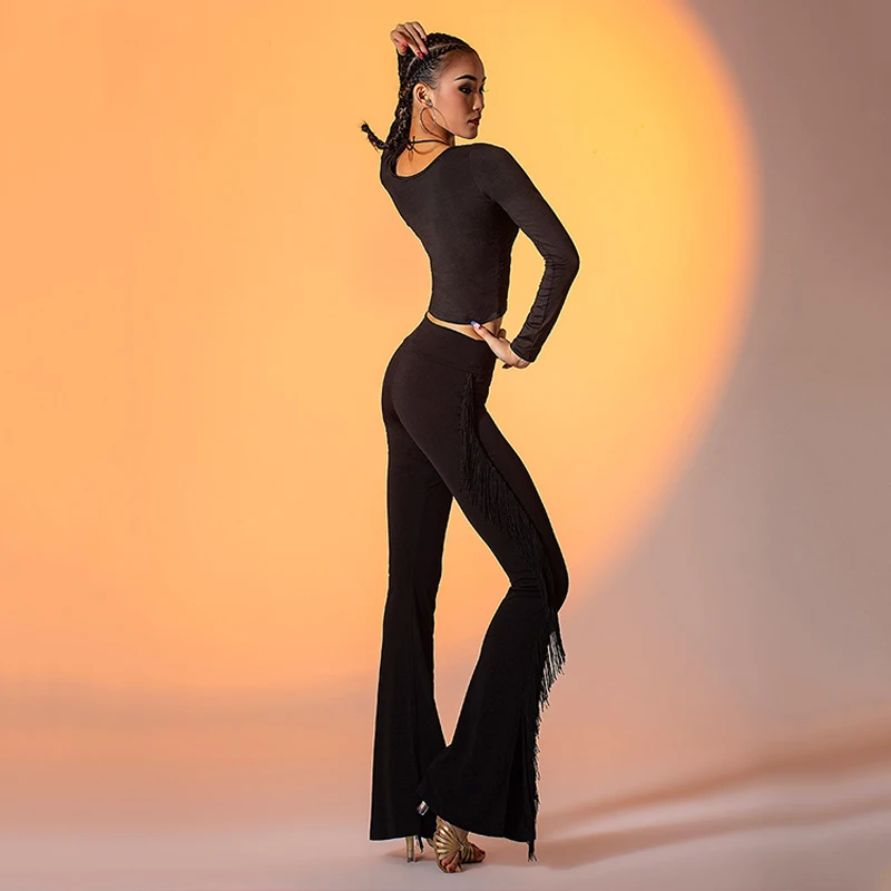 الرقص اللاتينية هامش السراويل النساء عالية الخصر مضيئة السراويل قاعة الرقص الملابس الكبار ممارسة تشا تشا ملابس رقص DNV15243 #3