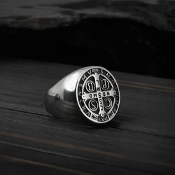 Saint Benedict Cross Men Rings Punk Hip Hop for Boyfriend Male Stainless Steel Jewelry Creativity Gift Wholesale