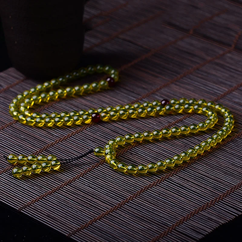 Beeswax Bracelet 108 pure natural amber Lanpo male is female Jinpo original stone without optimized Buddha beads attached