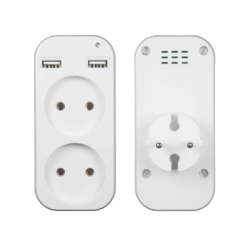 new 2020 Usb plug adapter 2 socket with double usb port  Pop style  European 5V 2A USB extension socket Z5-01 White color