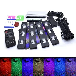 Car LED Ambient Foot Footwell Lights RGB Star Starry Atmosphere Under Dash Floor Glow Lamp Music Voice Control Wireless Remote