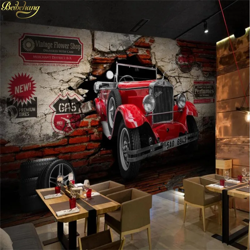 custom vintage classic car broken wallpapers for living room restaurant hotel background papel de parede wall papers home decor