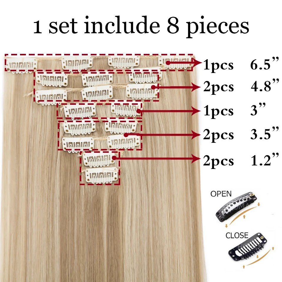 Hairro 26Inches 8 Stks/set 16 Clips Lange Rechte Synthetisch Haar Extensions Clips In Hoge Temperatuur Fiber Zwart Bruin Haarstukje