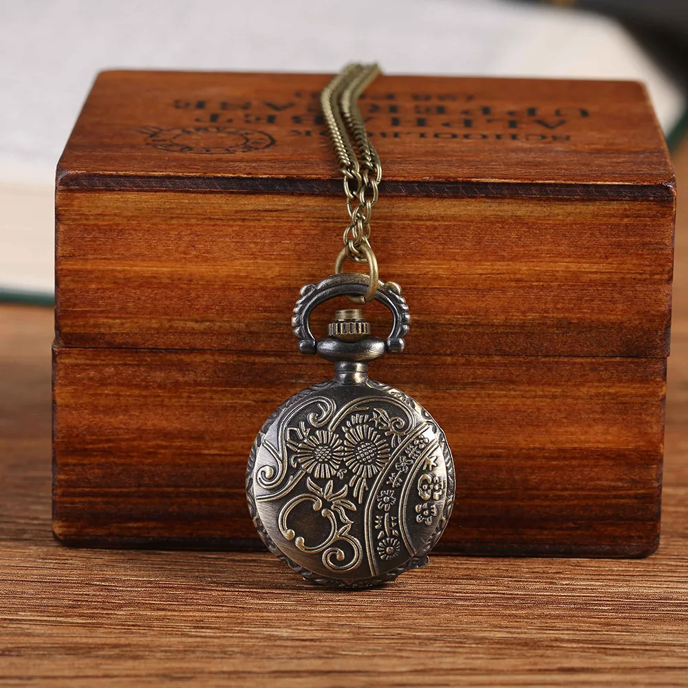 6046Retro brown open cover small pocket watch glass pocket watch ladies men's children's accessories