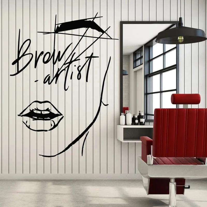 Makeup Room Beauty Salon Interior Decoration Wallpaper Abstract Girl Face Wall Decal Eyelash Eyebrow Artist Vinyl Window Sticker