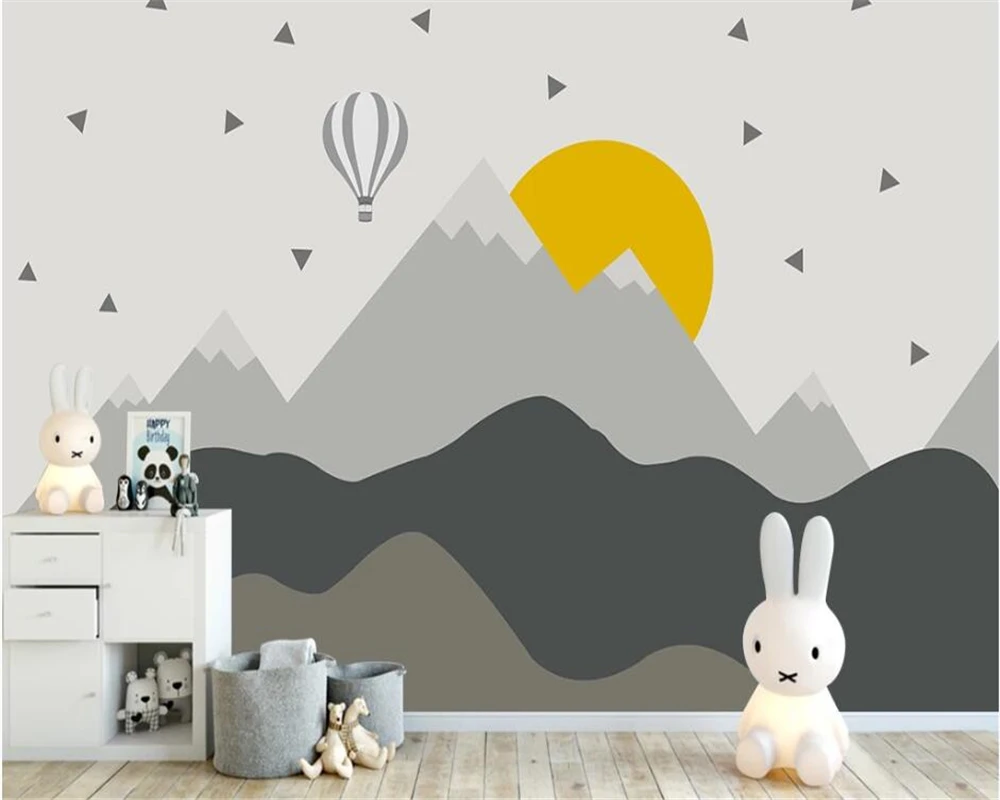 beibehang Custom modern new Nordic children's room papel de parede wallpaper geometric mountain peak hot air balloon background