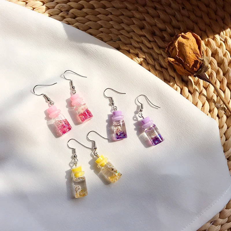 Pearl Milk Tea Cup Shaped Dangle Earrings for Women Fun Ocean shell Drifting Drink Bottle Pendant Earrings Handmade Accessories