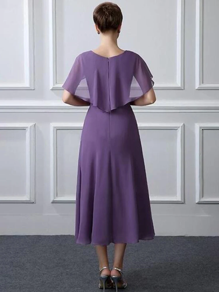 2022 novo mais recente acessível roxo chá comprimento chiffon mãe dos vestidos de noiva jewel decote casamento do noivo vestidos frisados