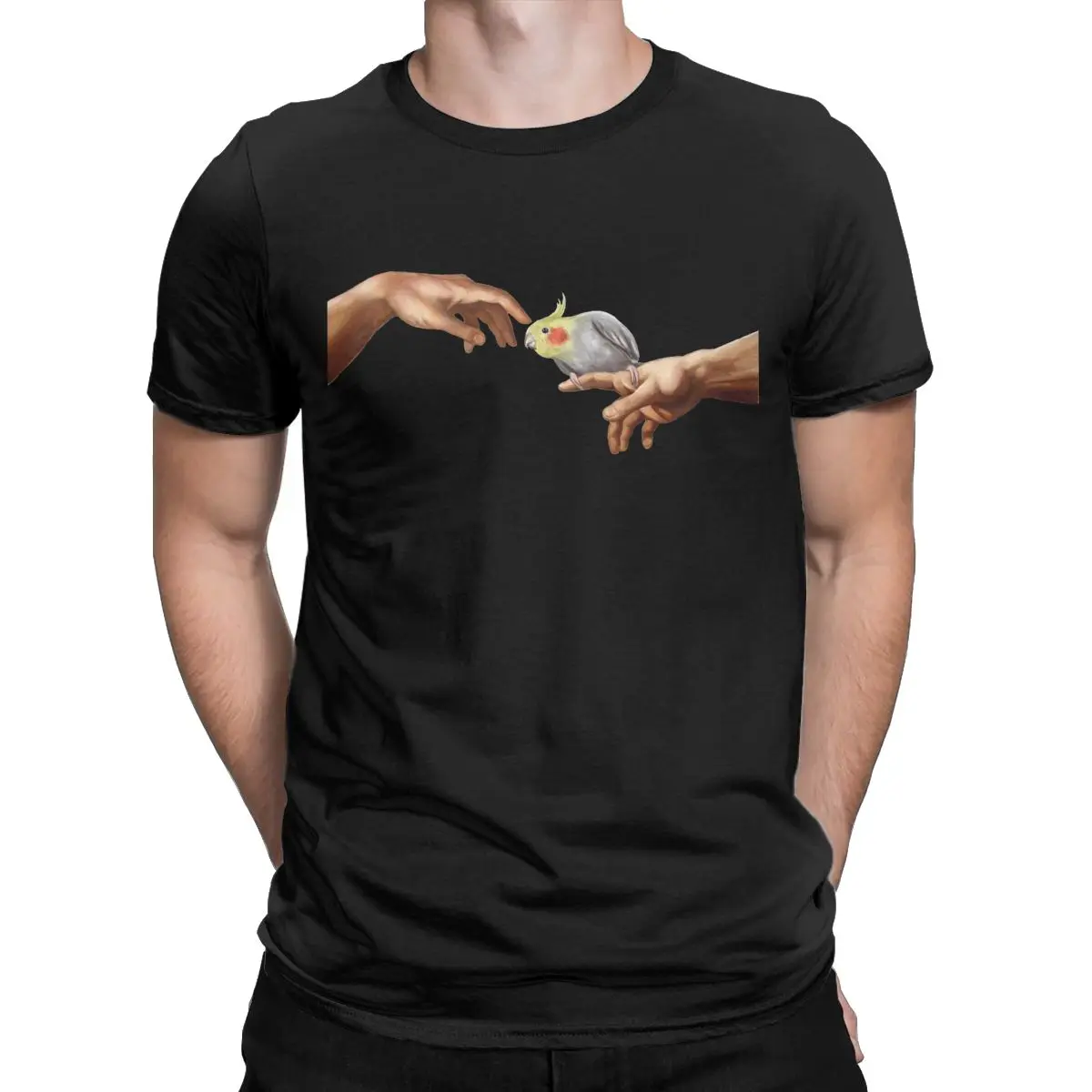 Men Women Cockatiel Touch Michelangelo Birb T Shirt Pure Cotton Clothing Funny Short Sleeve O Neck Tees Graphic Printed T-Shirt