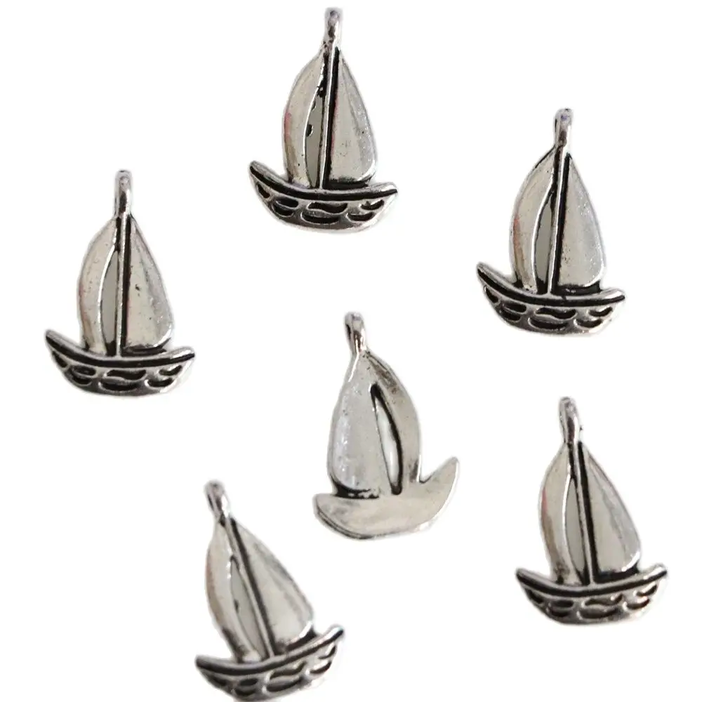 50/20pc Tibetan Silver Color Alloy Fisherman Fishing Boat Charms Pendants for Jewelry Making Bracelet Earrings Necklace DIY Acce