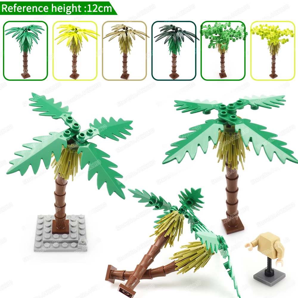 야자수 빌딩 블록 moc 식물 조립 피규어 나무 열대 숲 장면 스트리트 뷰 정글 전쟁 모델, 어린이 Diy 선물 완구