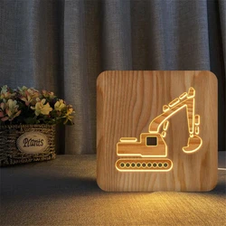 Children's Room Led Night Light car truck Lamp ins LED Table Lights Christmas van excavator model Wood nightlight Decoration led