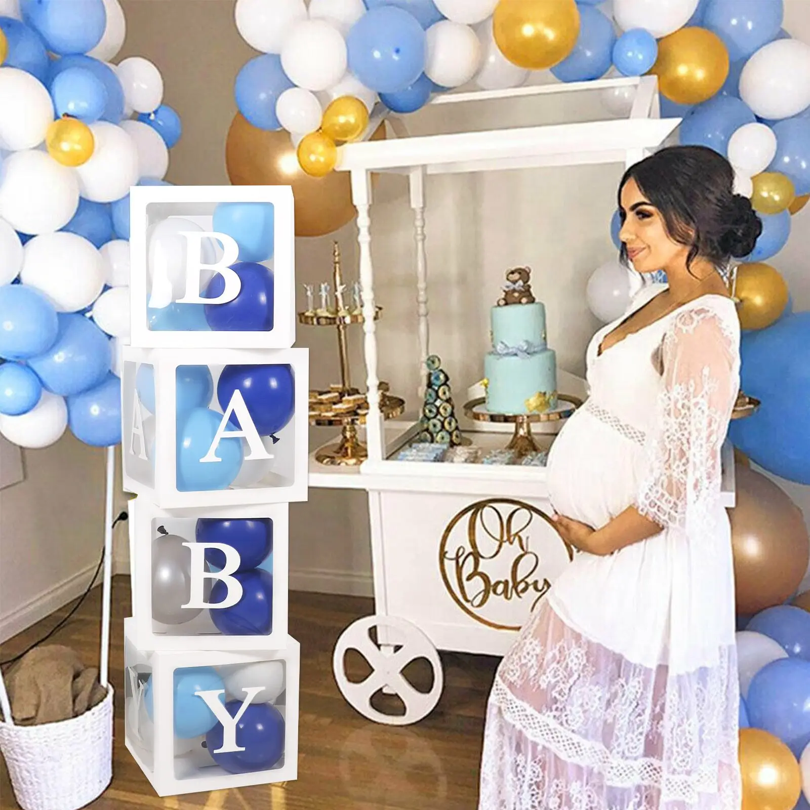 Caja transparente personalizada con alfabeto para decoración de Baby Shower, niño y niña, decoración para fiesta de primer cumpleaños y boda