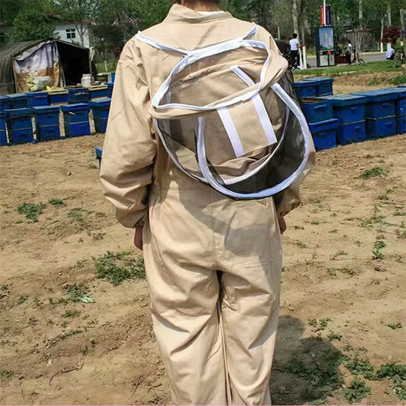 Professional Ventilated Full Body Beekeeping Suit Unisex Design Siamese Bee Clothing with Leather Gloves Coffee Color