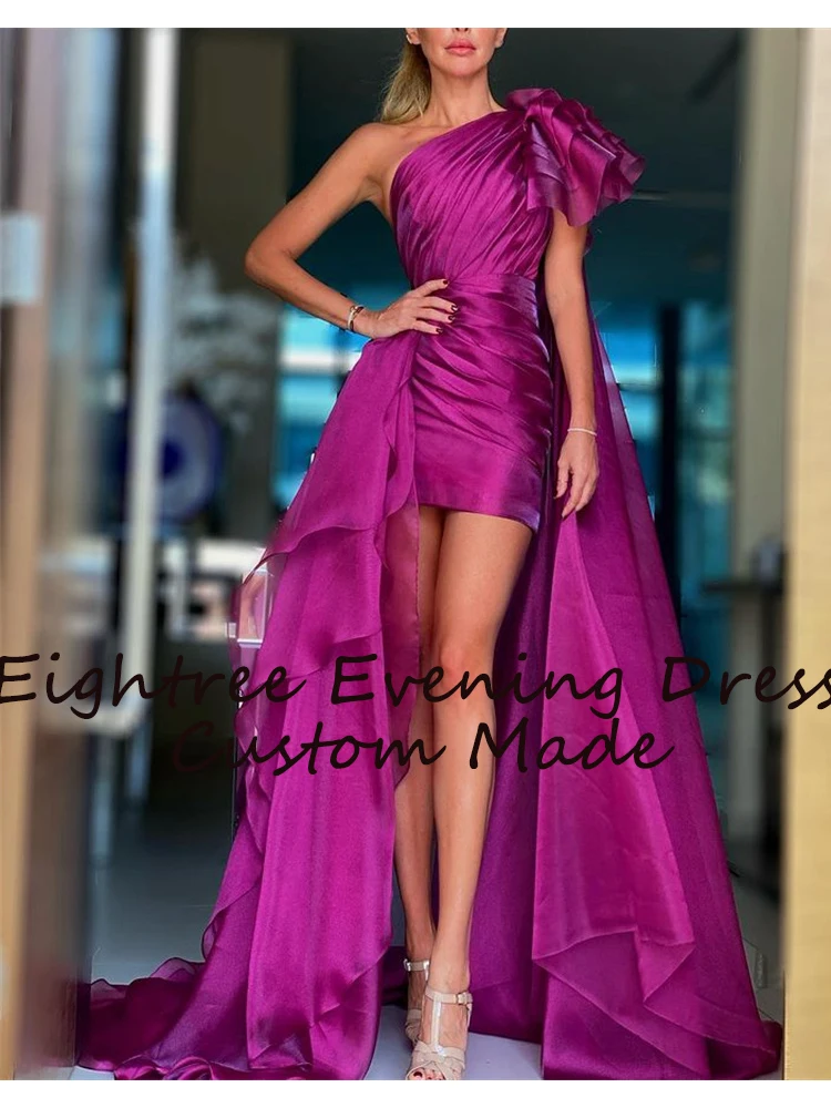 Eightree Fashion Dark Purple Arabic Evening Dress Sleeveless Short One Shoulder Prom Gowns Formal Party Dresses Vestidos