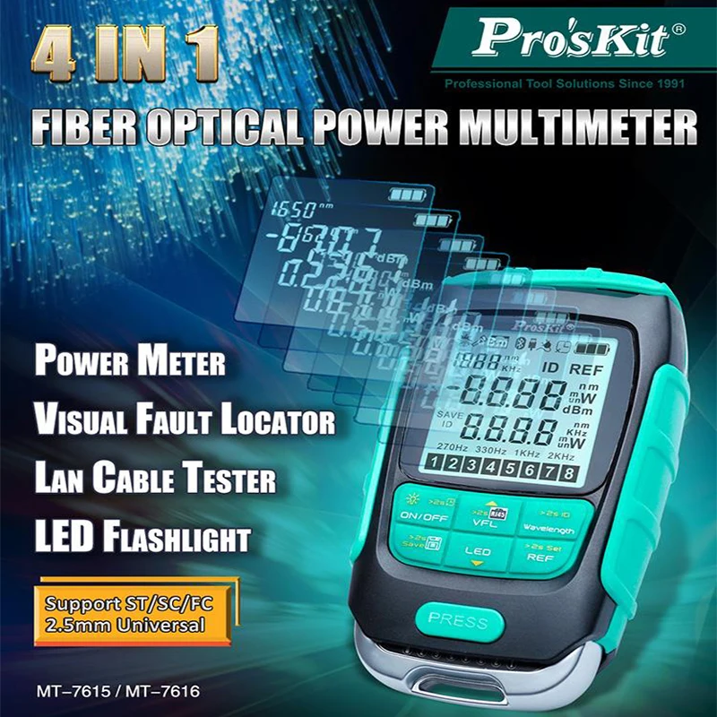 

Proskit MT-7616/7615 High Precision Power Meter 4 in 1 Multifunctional Optical Pen Tester Disconnected LAN Cable Failure Tester